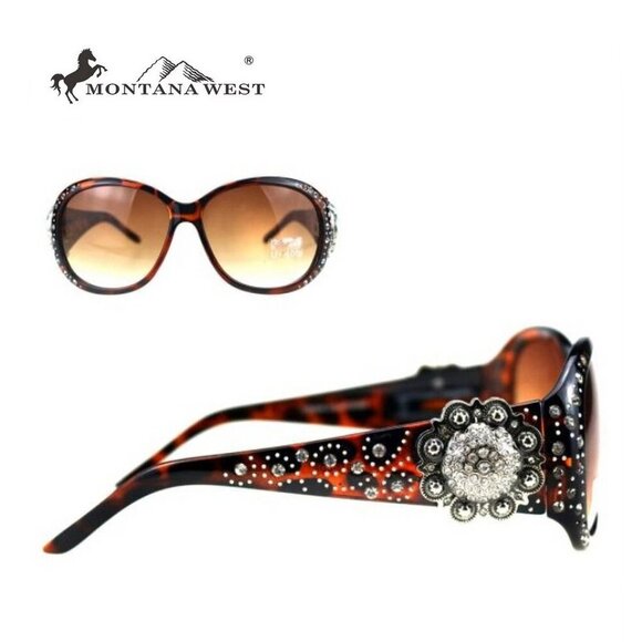 Montana West Sunglasses in Leopard w/Silver Swirl Flower Concho Accents main image 4